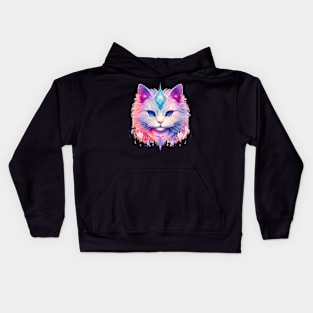 Teal Purple Celestial Cat Kids Hoodie